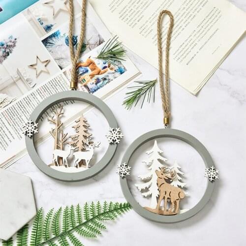 2020 New Year Natural Wood Christmas Ornaments Pendant Hanging Gifts Xmas Decor for Home Party Santa Claus Deer Decorations
