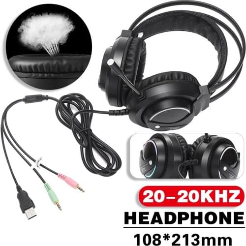 For PC Laptop Computer 1pc High Quality USB Wired Gaming Earphone Colorful RGB Luminous Stereo Bass Headphone Mayitr