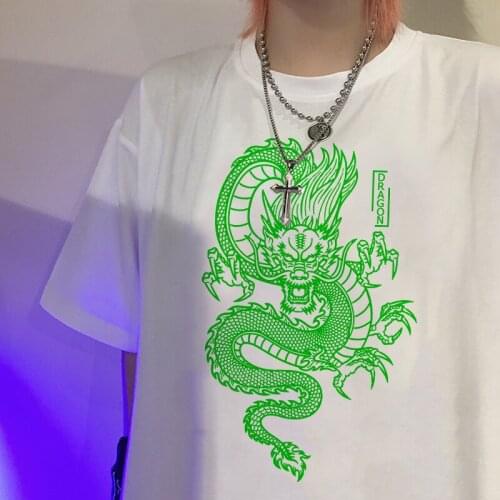 Womens T-shirt ulzzang Harajuku Streetwear Top Retro Chinese Dragon Print T-shirt Summer New Casual Women