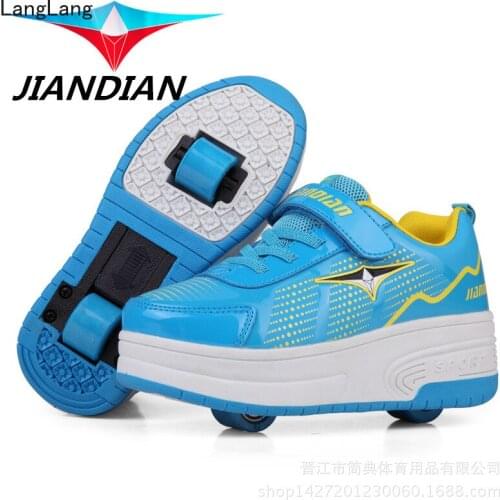 2016 Children Kids Fashion Sneakers with Two Wheels Roller Skate Shoes Boys Girls Shoes 28-37 Blue