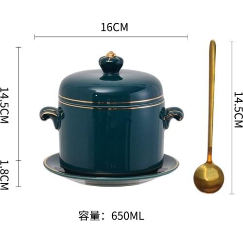 Ceramic tableware Ceramic stew pot with lid steam stew pot soup pot water stew stew pot, multi-person stew bowl give away Spoon