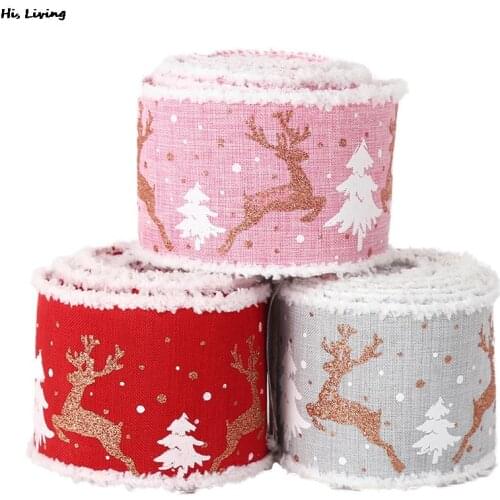 Classic Christmas DIY Fabric Swirl Ribbon Burlap Ribbon With Wired Edge Gift Wrapping Christmas Tree Ribbon Wreath Bows