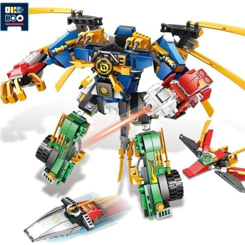 UKBOO 677PCS Ninja Warrior Mecha Model Building Blocks War Golden Dragon Knight Robot Figure Constructor Bricks Toy for Children