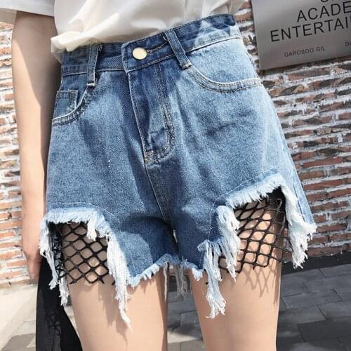 2020 summer teenage girls denim shorts black childrens clothing net patchwork new style 12-20 girls clothes College hole shorts