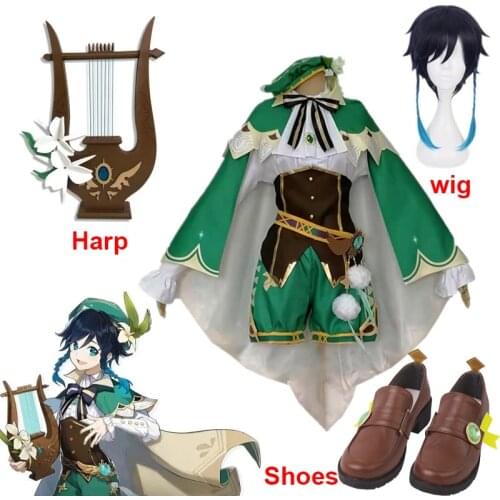 Hot!Anime Game Genshin Impact Cosplay Venti Costume Party Dress With Wig Adult Women Halloween Carnival Cos Clothing Outfit