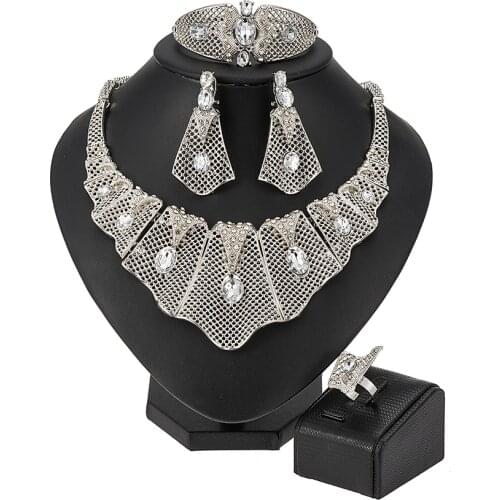 Fashion African Dubai Jewelry Sets African Beads Jewelry Set Arab Turkish Bridal Wedding Crystal Necklace Earrings Jewellery