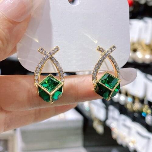 Fashion Criss Crystal Cubic Earrings For Women Temperament Simple Jewelry Green Blue AB Colorful