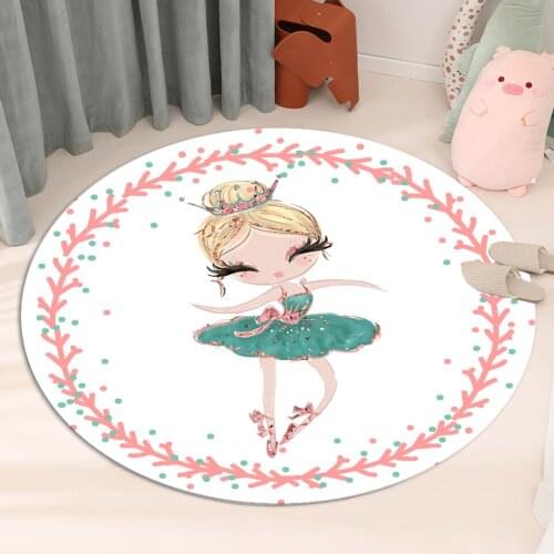 Cartoon Ballet Girl Round Floor Mat Soft Flannel Childrens Rug Room Baby Play Mat Bathroom Door Rug Bedside Mat Tapis Salon Rug
