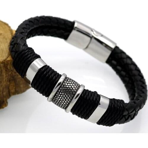 Handmade Genuine Leather Weaved Double Layer Man Leather Bracelets Casual/Sporty Bicycle Motorcycle Delicate Cool Men Jewelry