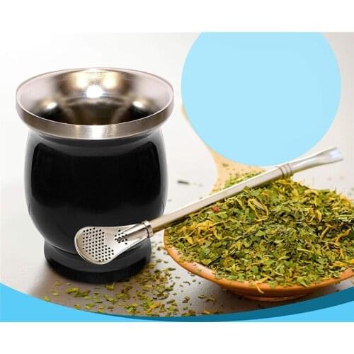 Yerba Mate Gourd Set Double-Wall Stainless Steel Mate Tea Cup and Bombilla Set Includes Yerba Mate Gourd (Cup) With One Bombilla