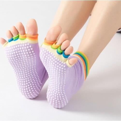 Anti-slip Yoga Socks Women Ballte Girls Non Slip Ladies Pilates Five Fingers Fitness Gym Sport 5 Toe Socks Colourful Elastic