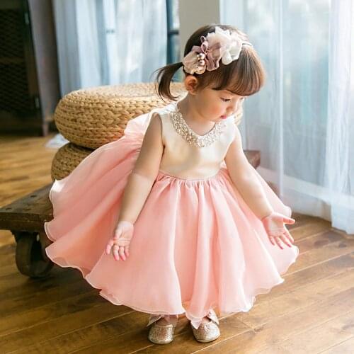 2018 Newest Baby Girl Dress Pink Tulle Birthday Party Dresses Flower Petal Tutu Dress Princess Ball Gown 12M-6T Custom Made
