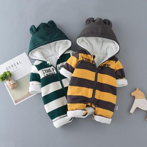2018 New Baby Winter Romper Kids Boys Romper Newborn Baby Jumpsuit Warm Infant Girls Clothes Striped Overalls 0-18M