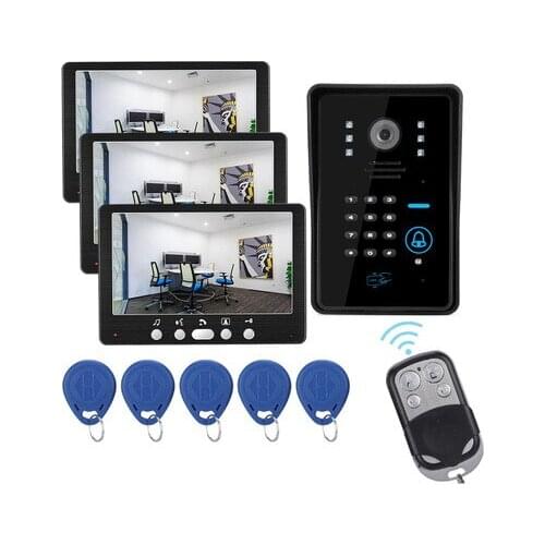 New Arrival Wired 7 Inch Home Security Intercom Video Door Phone with Passwordj,Remote Controller &ID Card Unlocking 1 to 3