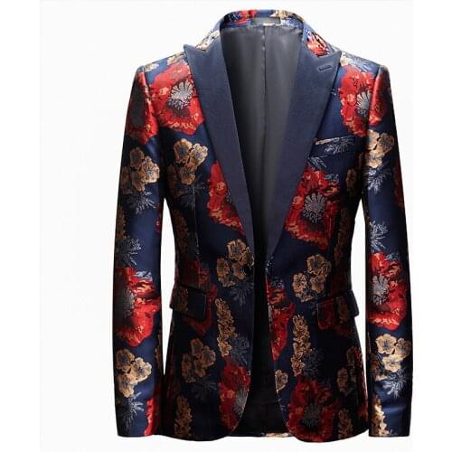 New Style Mens Button Luxury Flowers Design Suit Jackets Nightclub Stage Wedding Blazers Social Casual Suit Male Slim Fit Coats