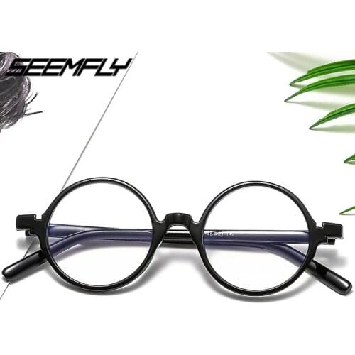 Seemfly Vintage Round Frame Blue Light Blocking Personality Clear Lens Eyeglasses Spectacle Male Computer Goggle Unisex Eyewear