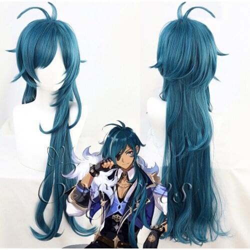 Game Genshin Impact Cosplay Halloween Kaeya Cosplay Wig Genshin Impact Kaeya Blue Long Straight Heat Resistant Hair Women