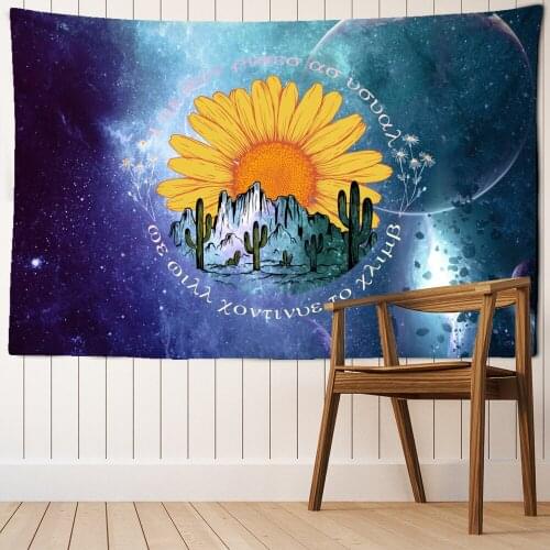 Sunflower Planet Tapestry Wall Hanging Natural Plants Bohemian Hippie Carpet Beach Towel Art Family Bedroom Room Decor
