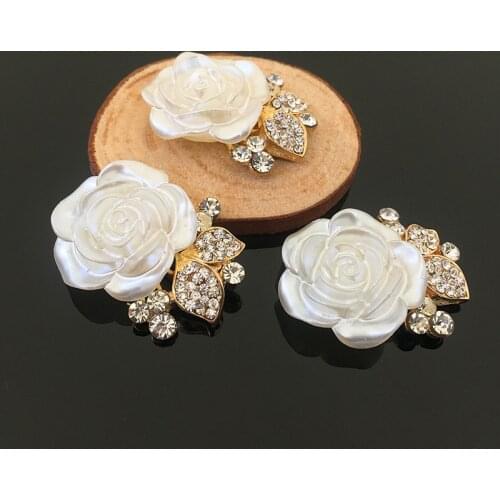 Bling Metal Plating Flatback flower Button For Craft Clear Decorative Rhinestone Button For Wedding Bouquet