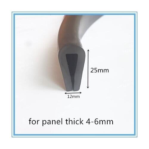Rubber Sealing U Strip 25x12x25mm for 4-6mm thick Glass Metal Car Wood Panel Board Edge Encloser Shield Black