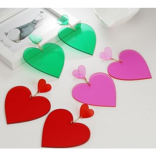 Exaggerated Punk Neon Red Pink Heart Drop Earrings Geometric Big Personality Long Dangle Earring Brincos Party Nightclub Jewelry