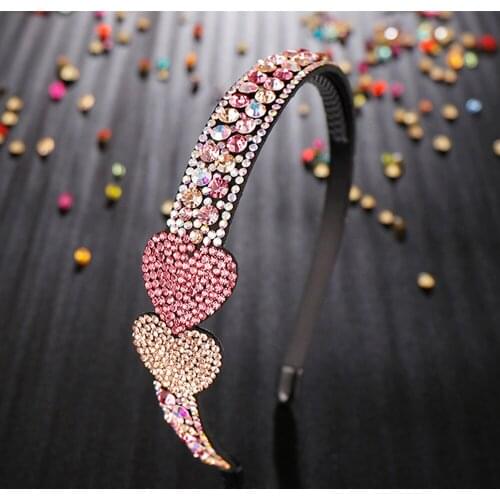 Wide-sided Peach Heart Head Wear Luxury Headband for Women Rhinestone Non-slip Border Girl Hairpin Fancy Hair Accessorie Gift