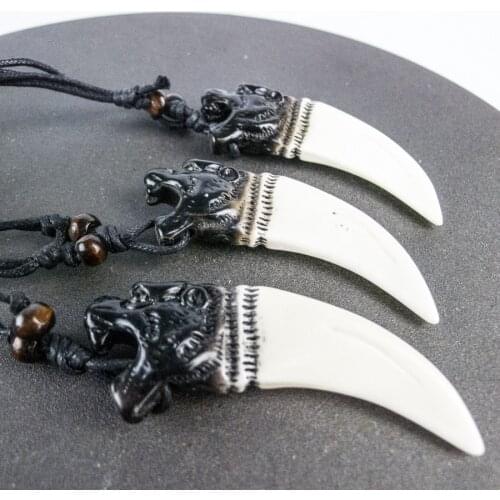 Tiger Carving Pendants limitation Yak Bone Material Bone Art Necklace Pendant Vintage Mens adjustable Rope Necklaces #GZ212