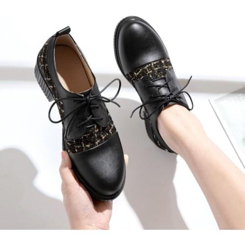 Size33-43 New Pu Leather Shoes Spring Autumn Ladies Shoes Square Heels Pumps Round Toe Fashion Casual Platform Shoes Pumps