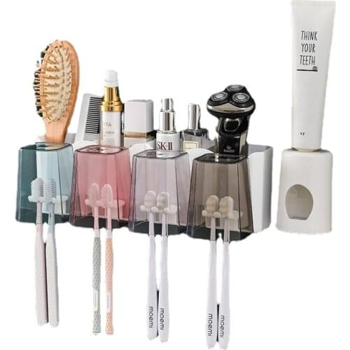 Bathroom Toothbrush Rack Toothbrush Rack Non-punching Wall-mounted Toothbrush Cup Rack Toothpaste Extruder