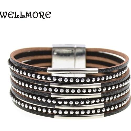 WELLMORE new metal charm Leather Bracelets For Women mens bracelets Multiple Layers wrap Bracelets Couple gift fashion Jewelry