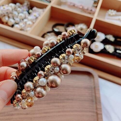 Korean Ponytail Hair Clips Handmade Wrapped Imitation Pearl Rhinestone Hairpins Banana Hair Claw Clip for Women Hair Accessories