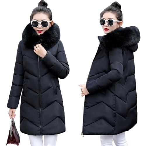 Large Size 6XL 7XL Womens Jacket Fashion Black Coat Female Big Fur Winter Hooded Parkas Warm Long Outerwear