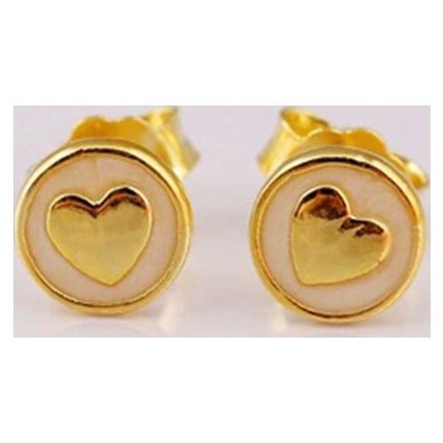 New Collection High Quality Shine Gold Color 925 Sterling Silver Enamel Heart Earring Studs for Women Fine Jewelry