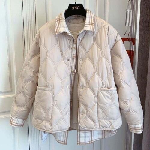 Womens Coats Fake Two-Piece Set Jackets Clothes Autumn Winter New Thickened Loose Stitching Blouses+Quilted Coat Vintage Plaid