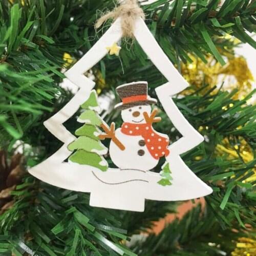 10Pcs Wooden Bells santa claus Christmas Pendants Ornaments Xmas Tree Hanging Decoration for home New year Decor kids toys