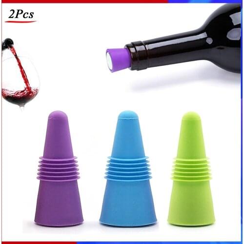 2Pcs/Lot Wine Stoppers Reusable Silicone Beverage Bottle Sealer Replacement with Grip Top for Cork to Keep the Wine Fresh