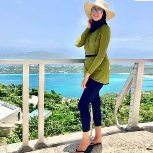 2021 Plus Size 3xl New Muslim Swimsuit Solid Color Conservative Swimwear Three-piece Suit for Banadores Mujer 2021 Tallas Grande