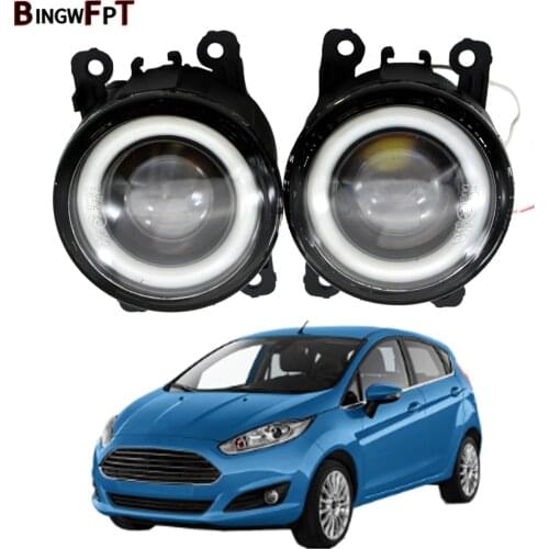 2X For Ford Focus Fiesta Ranger C-Max Transit Edge Fusion EcoSport Tourneo LED Fog Light with Angel Eye Car Front Fog Lamp 12V