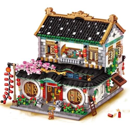 3425pcs Chinatown Street View Model Building Blocks Firecracker Lantern Figures Kit Bricks Set Toys for Children New Year Gifts