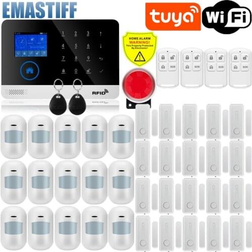 Wireless WIFI GSM Home Security Alarm System For Tuya Smart Life APP With Motion Sensor Detector Compatible With Alexa & Google