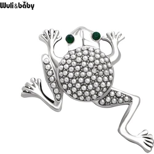 Wuli&baby Cute Pearl Frog Brooches For Women Unisex Classic Animal Office Party Brooch Pin Gift