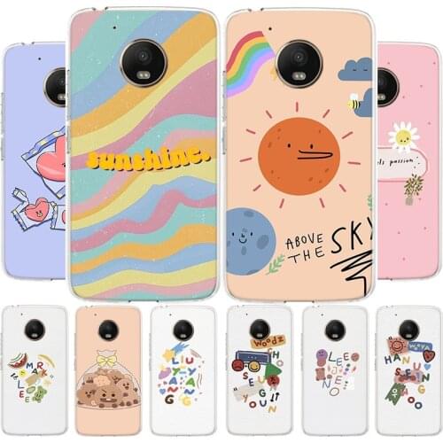 Rainbow Smile Face Sticker Label Phone Case For Motoralo Moto G8 G7 G6 G5 E6 E5 E4 S PLUS PLAY POWER OneMacro Cover Coque soft S