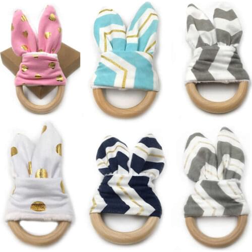Baby Teether Teething Ring Wood Ring Training Toothbrushes Wood Beads for Baby Rubber Teether Natural Wooden > 4 Months Round