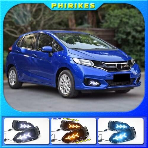 For Honda Jazz Fit 2018 Turn Yellow Signal Relay Waterproof Car DRL 12V LED Daytime Running Light Fog Lamp