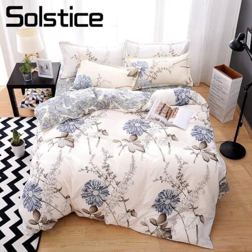 Solstice Home Textile Beige Chrysanthemum Flower Duvet Cover Sheet Pillowcase Girls Adult Woman Bedding Linens Suit Queen 3/4Pcs