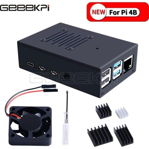 GeeekPi New Version! Iron Alloy Black Metal Case with 4010 Super Cooling Quiet Fan Heatsink for Raspberry Pi 4B Pi 4 Model B