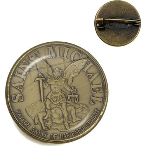 Hot St.Michael Brooches Fashion Protect Me Saint Shield Protection Justice Collar Pins Talisman Christian Holy Gifts For Friends