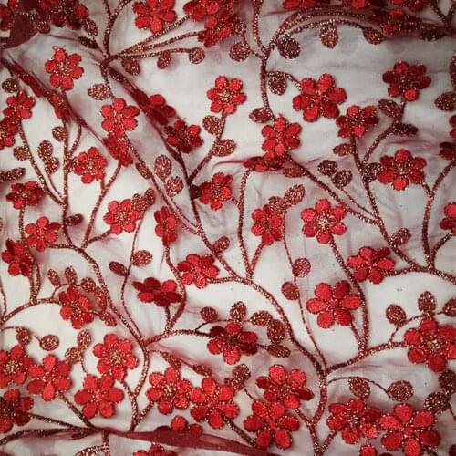 Red Embroidered Lace Water-soluble Embroidery Mesh Fabric for Womens Dresses Clothing Chinese Cloth by Meter for Sewing