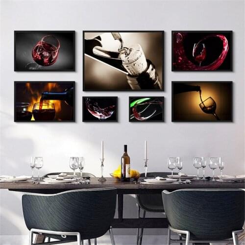 Red White Wine Glasses Wall Art Canvas Painting Poster Prints Kitchen Room Wall Art Picture Living Room Bedroom Mural Decoration