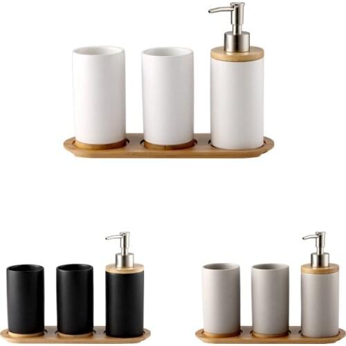 Creative Ceramic Bamboo Bathroom Glass Toothbrush Holder Cup Bathroom Emulsion Container Kitchen Dishwashing Liquid Container